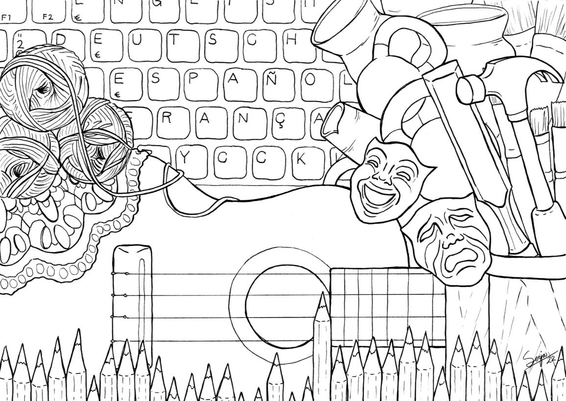 Coloring page for Petäjän Opisto in Pohjois-Satakunnan värityskirja -coloring book, 2022