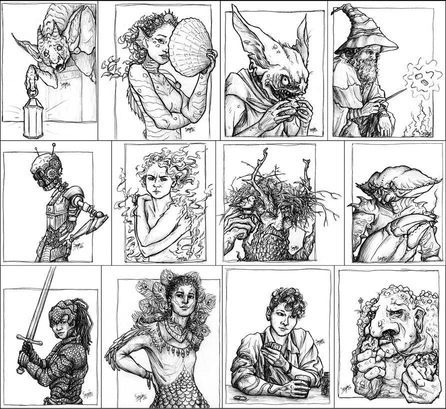 Selection from Inktober Character Illustration -project, 2022