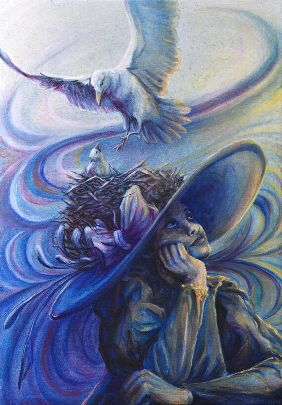 Mielihaja &quot;Mind-absent&quot; Cyanotype, marker and acrylic on canvas 59 x 42 cm, 2022