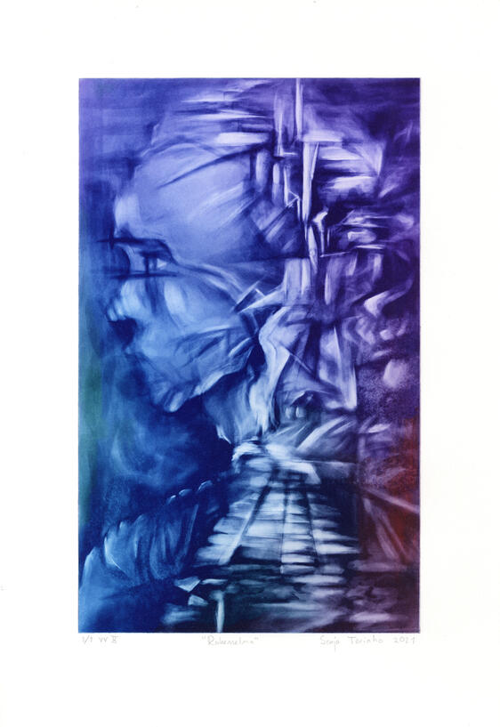 Rakennelma, color variation &quot;Construction&quot; Polymer photogravure 2021